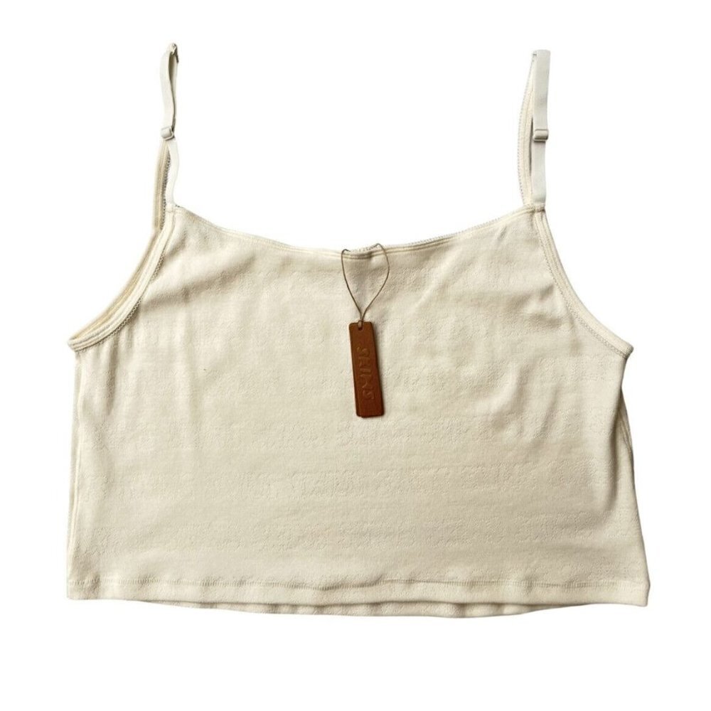 SKIMS Bone Stretch Logo Pointelle Strappy Straight Neck Camisole Top Size 3X